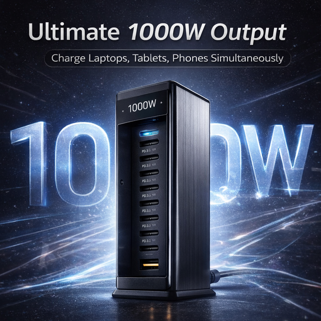 已改🔋 1000𝑊 𝐺𝑎𝑁 10-𝑃𝑜𝑟𝑡 𝐶ℎ𝑎𝑟𝑔𝑖𝑛𝑔 𝑆𝑡𝑎𝑡𝑖𝑜𝑛 – 𝐻𝑖𝑔ℎ-𝑆𝑝𝑒𝑒𝑑 𝑈𝑆𝐵-𝐶 & 𝑈𝑆𝐵-𝐴 𝑃𝑜𝑤𝑒𝑟 𝐻𝑢𝑏