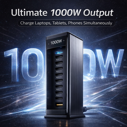 🔋 1000𝑊 𝐺𝑎𝑁 10-𝑃𝑜𝑟𝑡 𝐶ℎ𝑎𝑟𝑔𝑖𝑛𝑔 𝑆𝑡𝑎𝑡𝑖𝑜𝑛 – 𝐻𝑖𝑔ℎ-𝑆𝑝𝑒𝑒𝑑 𝑈𝑆𝐵-𝐶 & 𝑈𝑆𝐵-𝐴 𝑃𝑜𝑤𝑒𝑟 𝐻𝑢𝑏