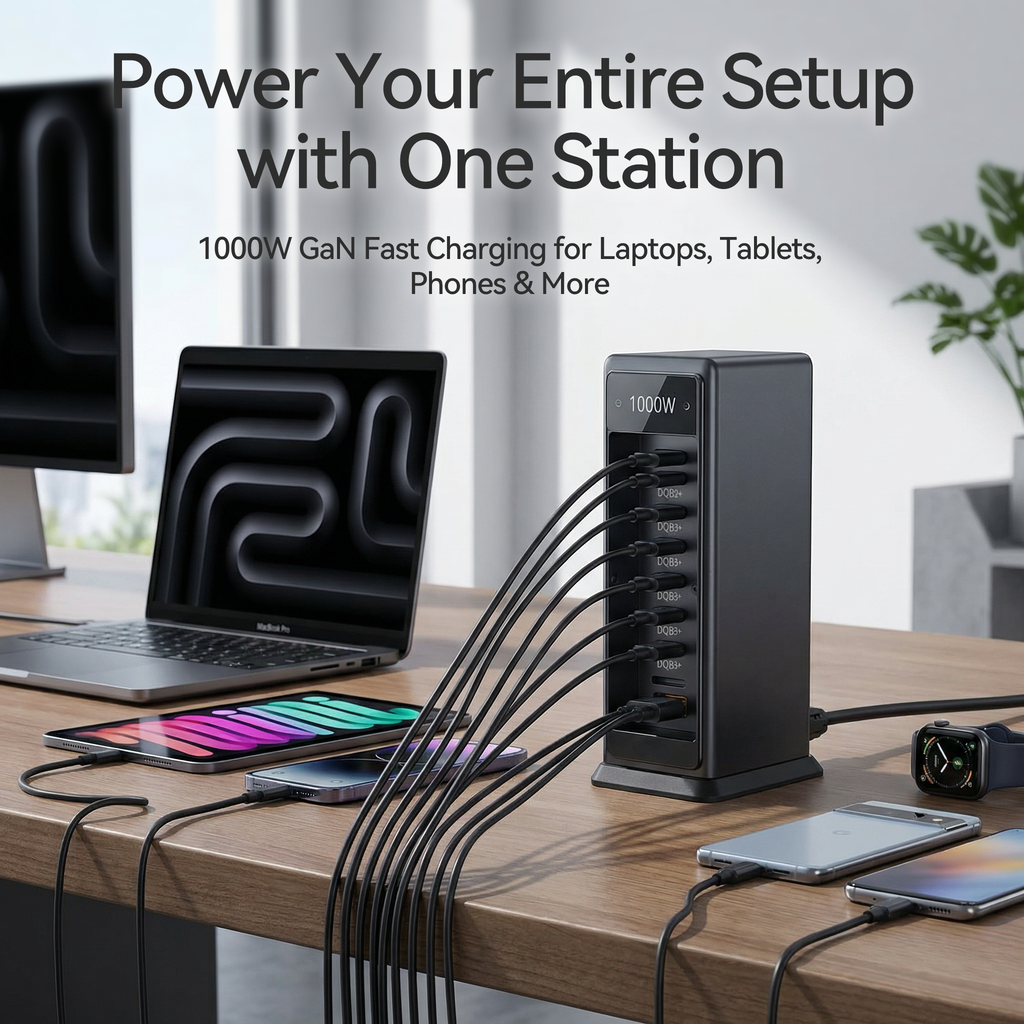 已改🔋 1000𝑊 𝐺𝑎𝑁 10-𝑃𝑜𝑟𝑡 𝐶ℎ𝑎𝑟𝑔𝑖𝑛𝑔 𝑆𝑡𝑎𝑡𝑖𝑜𝑛 – 𝐻𝑖𝑔ℎ-𝑆𝑝𝑒𝑒𝑑 𝑈𝑆𝐵-𝐶 & 𝑈𝑆𝐵-𝐴 𝑃𝑜𝑤𝑒𝑟 𝐻𝑢𝑏